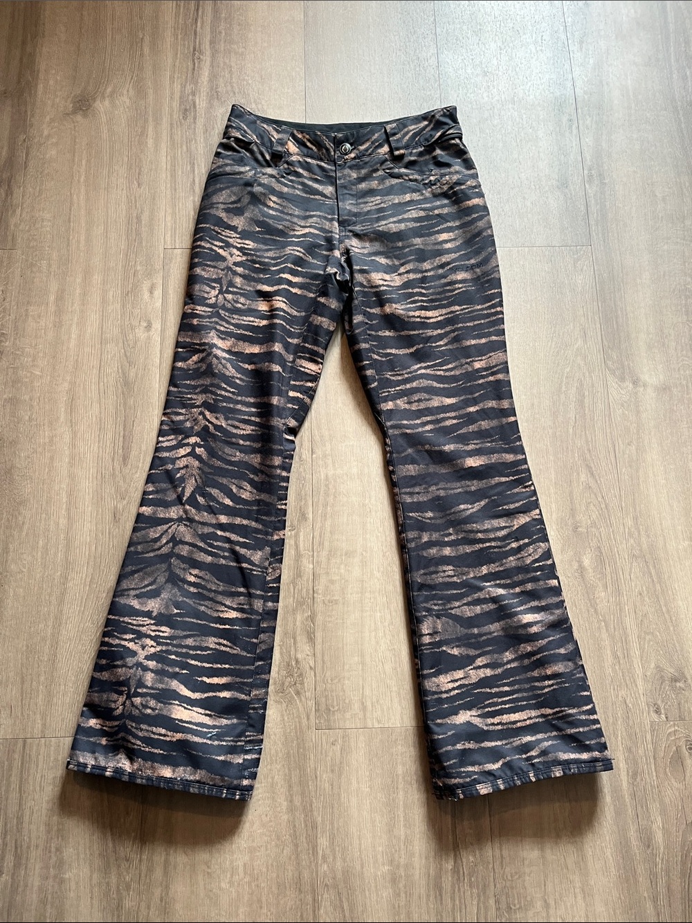 Volcom Black & Bronze Zebra-Print Flared Pants
